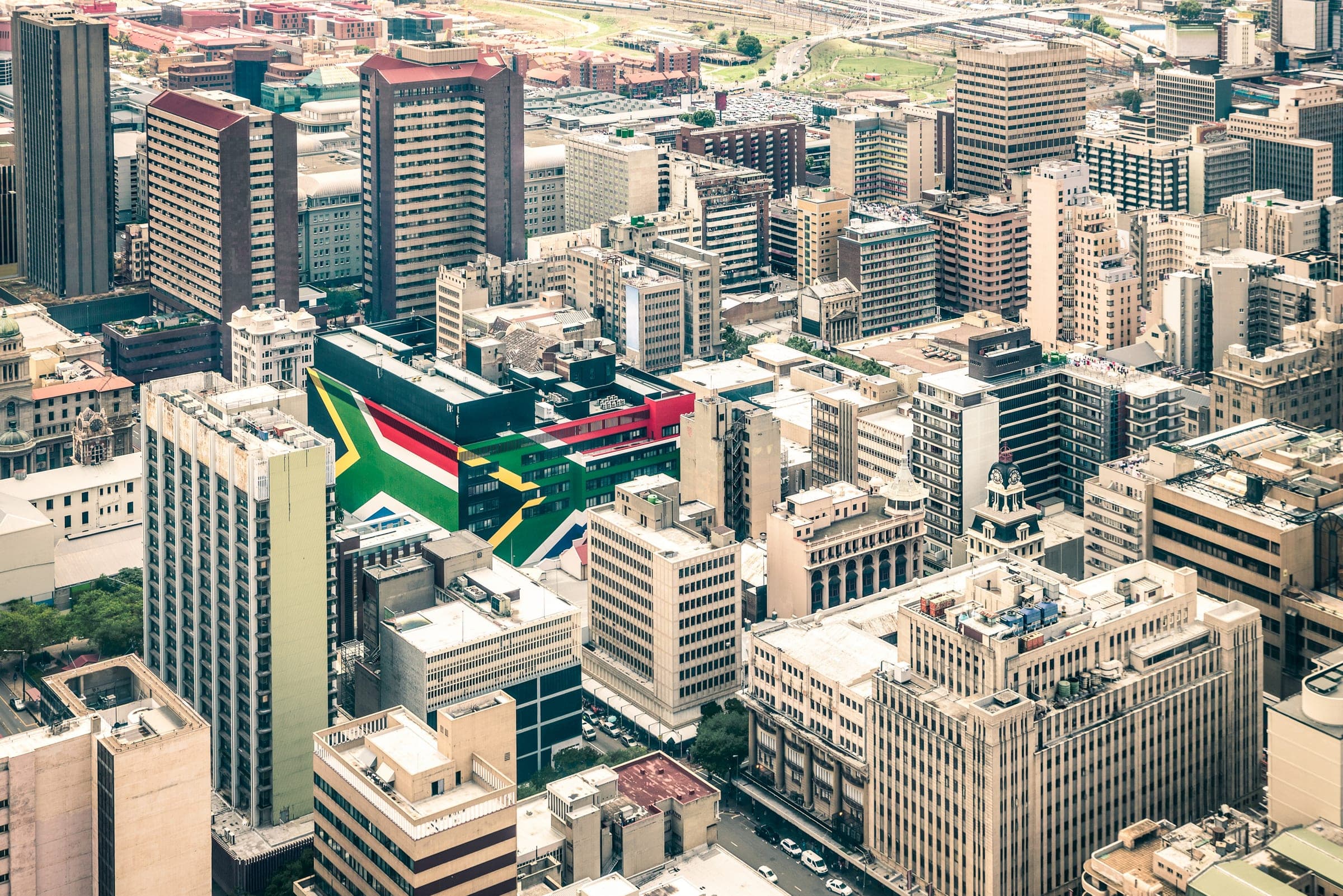 An aerial view of the Johannesburg central business district
