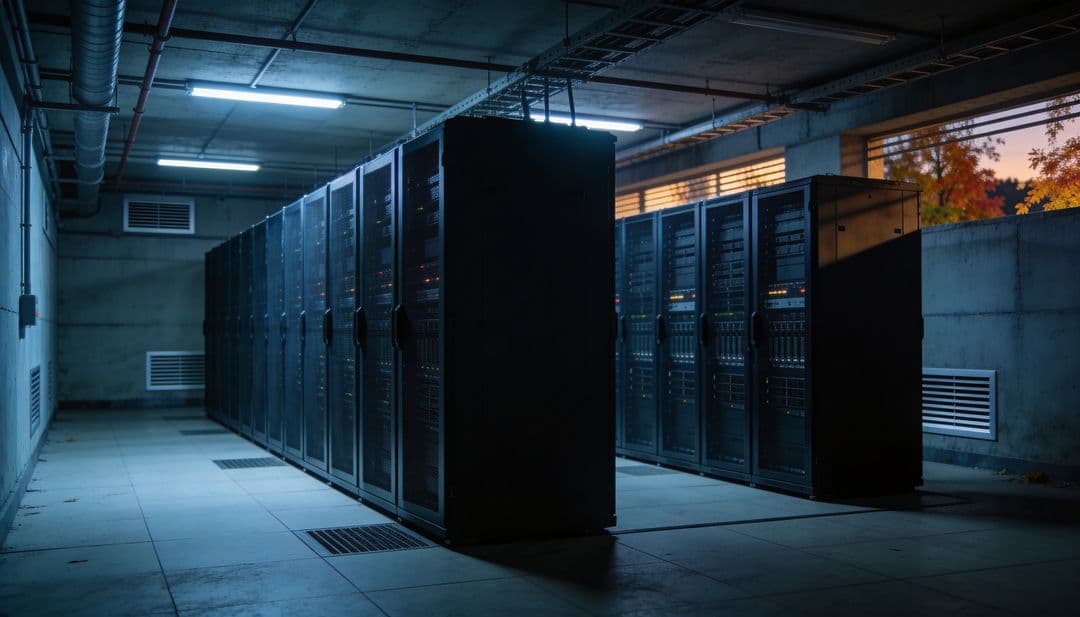 Rows of server racks inside a data centre