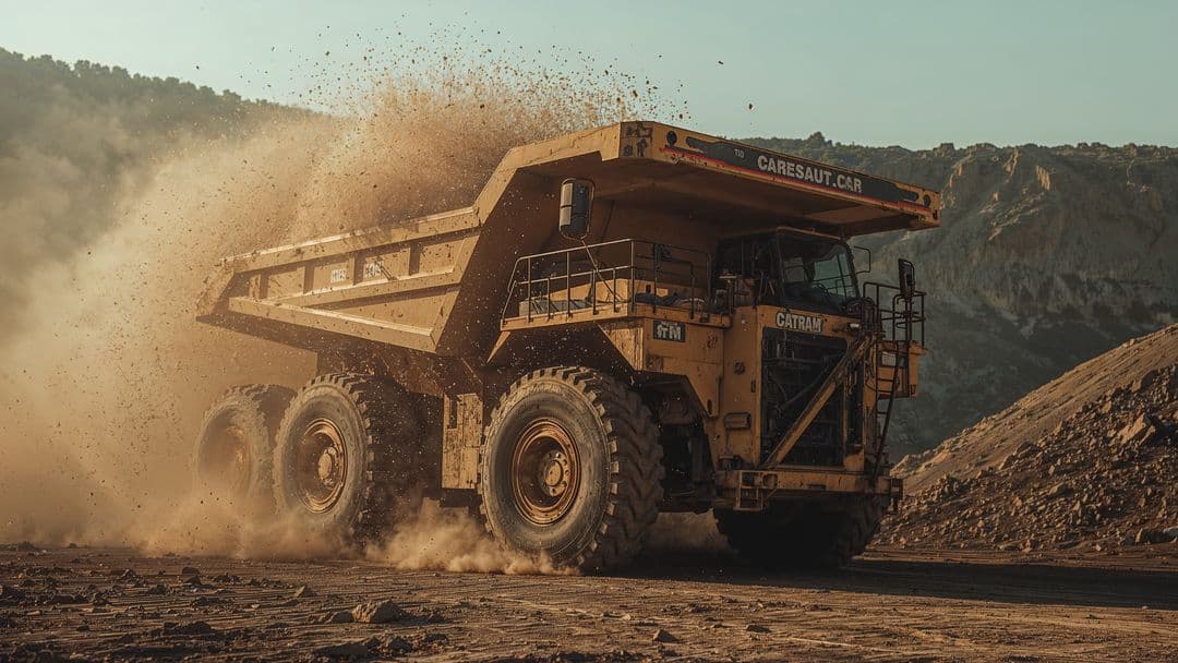 A haul truck moving earth at a mining site